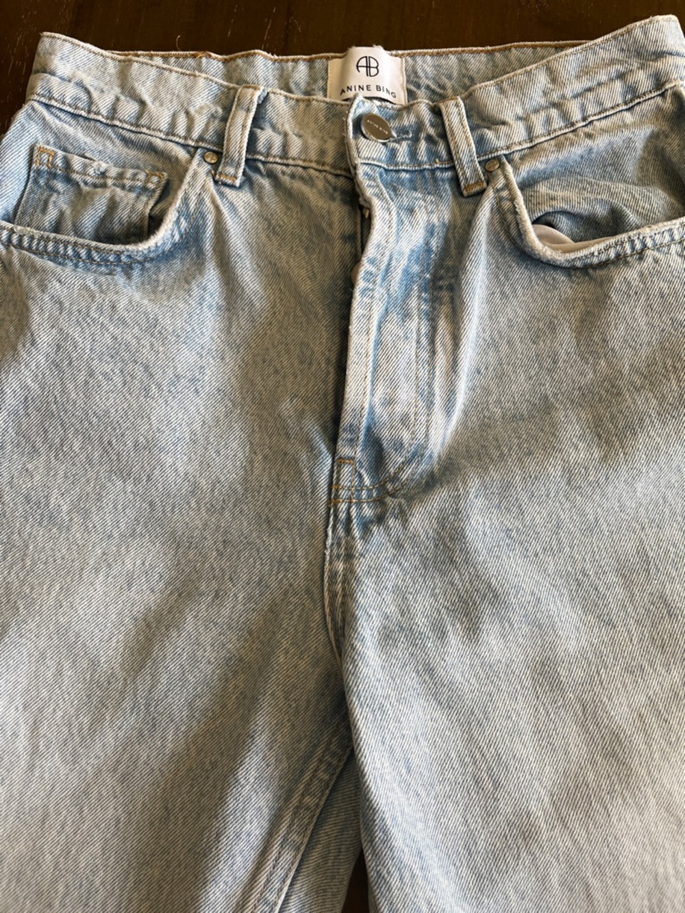 Anine Bing 27 Vintage Light Wash Jeans - button fly high rise